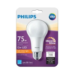 (2) Philips 75W Equivalent Frosted A21 Dimmable WarmGlow LED Light Bulb - Picture 1 of 5