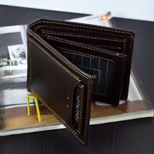 Portafoglio da uomo in vera pelle porta carte di credito pieghevole ID portamonete contanti pochette - Foto 1 di 13