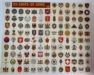 Vintage 124 Coats-of-Arms of the World Decorative Stamps Sheet - 1965 - Image 1 of 3