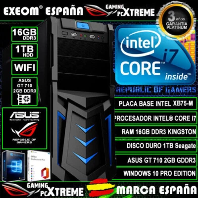 Ordenador Gaming Pc Intel i7 16GB DDR4 1TB GT710 2GB WIFI Windows 10 Sobremesa - Imagen 1 de 4