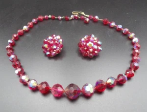 Vintage LAGUNA Red Aurora Borealis Crystal Necklace & Earring Set - Picture 1 of 4