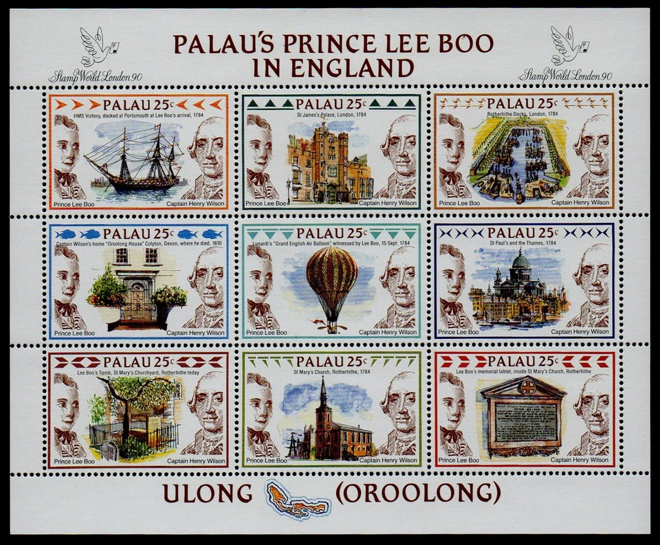 PALAU, SCOTT # 235, MNH MINI SHEET - STATE VISIT OF PRINCE LEE BOO TO ENGLAND - Image 1 of 1