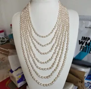 Vintage Genuine Cultured Freshwater Rice Pearl 7-Row Layered 28" Inch Necklace - Picture 1 of 1