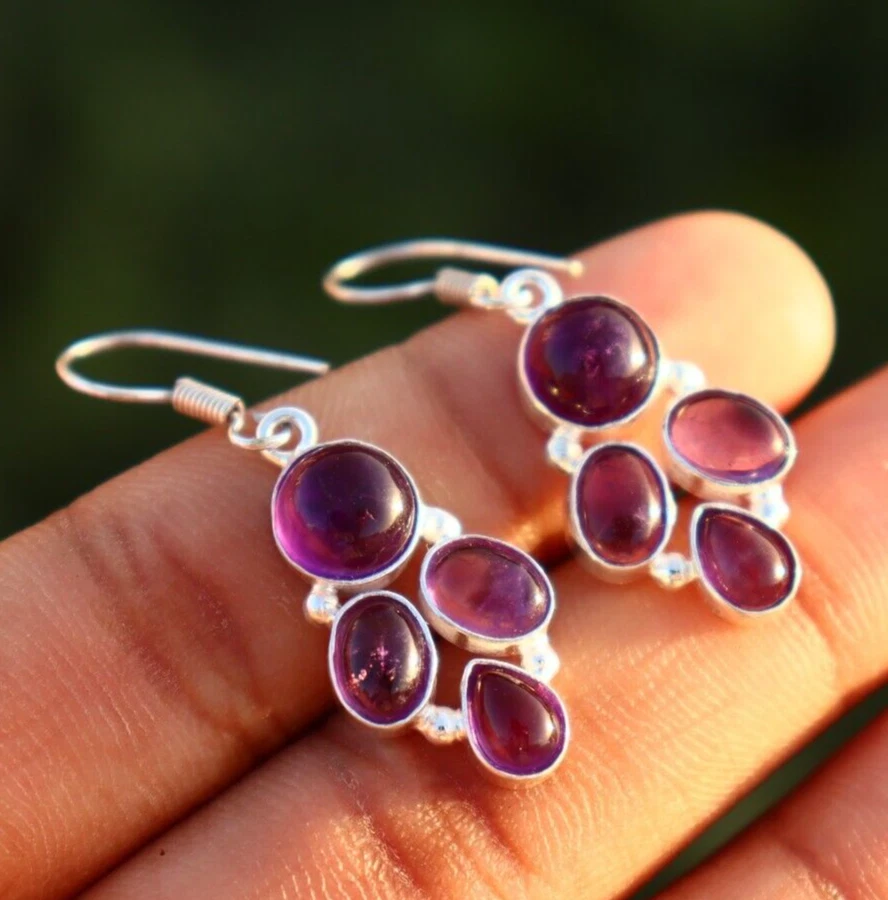 Purple Amethyst Gemstone Handmade 925 Sterling Silver Jewelry Earring for women - Image 1 of 1