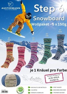 Wollpaket Sockenwolle "Austermann Step 6 Snowboard" 6fach 5x150g - Bild 1 von 4