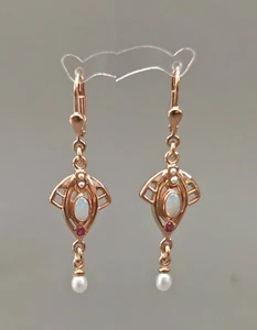 9906046-ds 925er Silver Gold Plated Nouveau Earrings With Opal Freshwater Pearls - Picture 1 of 4