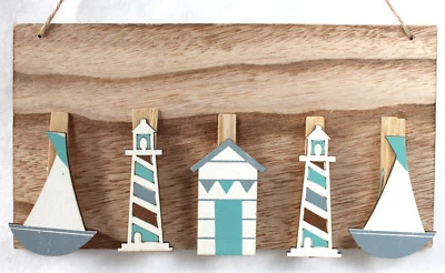 Memo-Brett Holz mit 5 Klammern Memohalter Notizhalter Fotohalter  - Bild 1 von 3