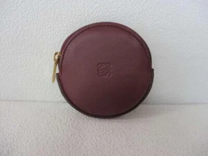 LOEWE Anagram Zip Round Coin Purse Coin Case Wallet Bordeaux Leather - Picture 1 of 8