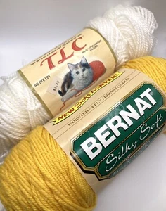 1 Skein + Partial Mixed Lot Bernat Soft & TLC Colors Sunshine & White Worsted - Picture 1 of 5