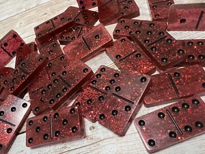 Red Glitter Resin Dominoes New Condition Handmade Game Tiles   - Picture 1 of 1