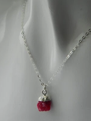 RUBY Raw Crystal Gem Charm & Solid 925 Sterling Silver Hand Crafted Necklace - Image 1 of 4