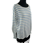 Nili Lotan Beige Blue Sweater Striped Cotton Boat Neck Knit Classic Fit Sz Small