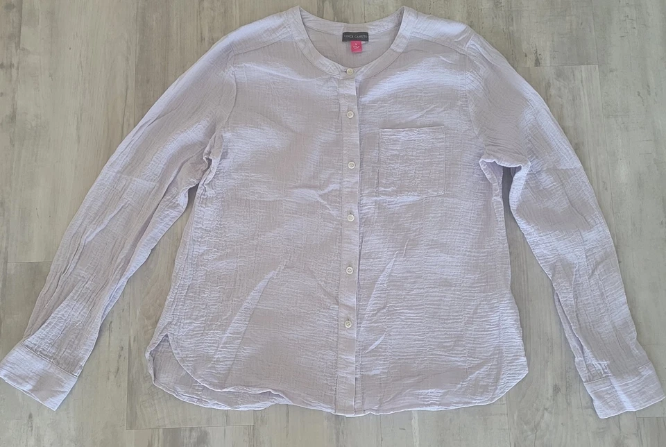 Camisa Vince Camuto Crinkle Crepe Botão Feminina Pequena Semitransparente Roxa Top - Imagem 1 de 4