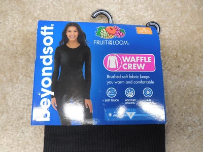 Fruit of the Loom Mujer Negro Waffle Crew Manga Larga Mediana (8-10) Beyond Soft Foto 1 de 4