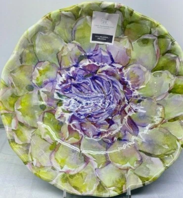 Ensaladera de melamina verde cactus púrpura floral nuevo con etiquetas 12" XL  Foto 1 de 3