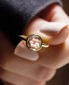 Classic Solitaire Round Rose Cut Moissanite Engagement Ring in 14K Yellow Gold - Picture 1 of 7