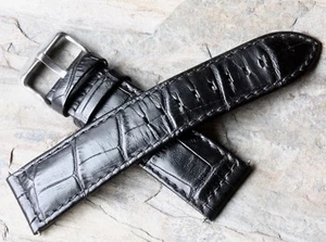 Correa de reloj vintage de cuero hecha a mano con patrón de cocodrilo 22 mm nuevo stock antiguo - Imagen 1 de 3