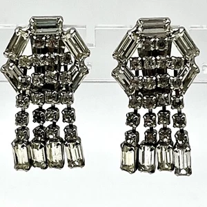 Vintage Strass Quaste Clip auf Ohrringe Art Deco Stil funkelnd 1,5" - Bild 1 von 5