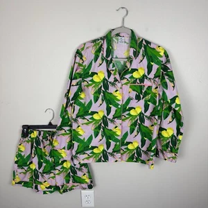 8 Oak Lane Shorty Cotton Floral Lemon Pink Pyjama Set Damen Gr. M Langarm - Bild 1 von 7