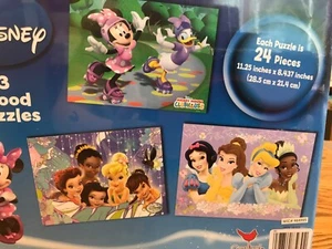 Disney 3 Wood Puzzles Princesses Tinkerbell Minnie storage box Rare! - Picture 1 of 2