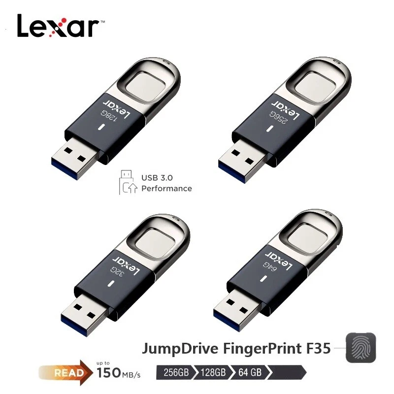 New Lexar JumpDrive Fingerprint F35 PRO 64GB 128GB 256GB USB 3.0 USB Flash Drive - Image 1 of 2