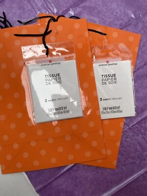 Lote de 4 bolsas de regalo de fiesta American Greeting punto naranja 9x5x12 pulgadas + 8 hojas de tejido Foto 1 de 4