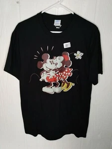 Disney Minnie Kissing Mickey Mouse Women Unisex M Black T Shirt Graphic Tee - Picture 1 of 4
