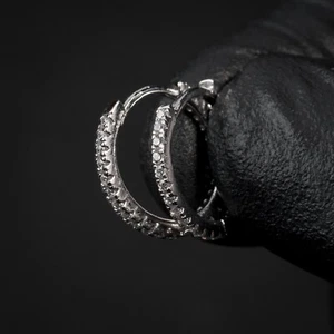 Elegant Thin Small 925 Sterling Silver Iced Cz Unisex Huggie Hoop Earrings - Picture 1 of 4