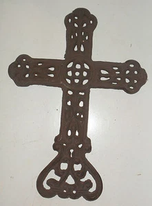 Rustic Cast Iron VICTORIAN wall CROSS - Picture 1 of 2