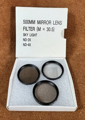 Kalimar 500MM MIRROR LENS FILTER 30.5mm SKY LIGHT 1A, ND2X & ND4X, Nice! - Image 1 of 4