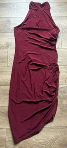 Abito Jewel Badgley Mischka rosso scuro senza maniche foderato collo alto taglia 6 - Foto 1 di 3