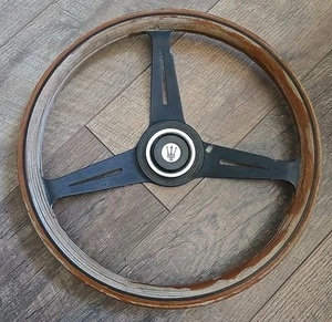VTG Maserati Wood & Metal Steering Wheel With Horn Button Car Part Salvaged 14" - Picture 1 of 16
