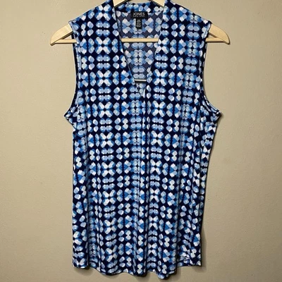 Jones New York Sleeveless Blouse Women Medium Blue White Business Casual - Image 1 of 4