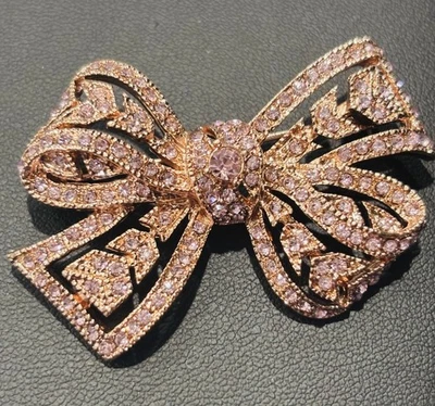 Kenneth Jay Lane Rose Pink Rhinestone Bow Pin Brooch New In Box - Image 1 of 3