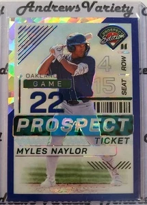 Boleto azul Myles Naylor Ice Prizm 2024 Panini Prospect Edition 5/299 Oakland As - Imagen 1 de 3
