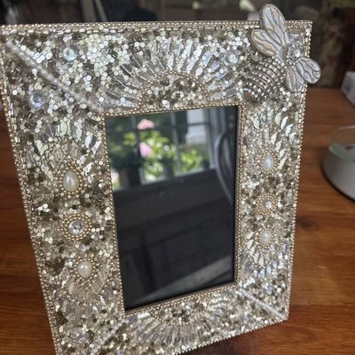 GORGEOUS Gold Beads Sequins Pearls with Bee Embellishment Photo Frame 4x6 - Image 1 of 4