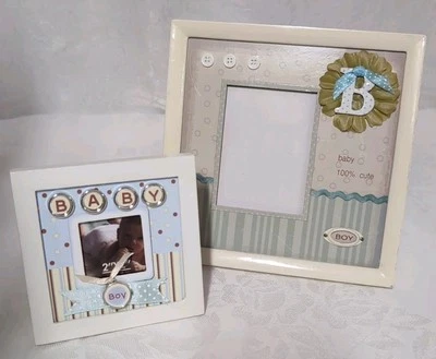 Juego de marco de fotos para bebé niño con adornos de color cuadrado de 4,5" y 7,25" Foto 1 de 4