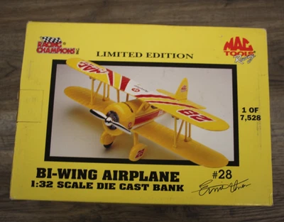 Mac Tools Racing Bi-Wing Airplane #28 Die Cast Coin Bank Racing Champions - Image 1 of 2