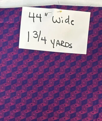 VTG Purple Magenta Geometric Print Cotton Fabric 1 3/4 Yards x 44” wide - Image 1 of 4
