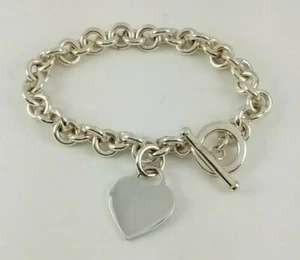 Vintage Sterlingsilber 7,75" Rolo Link Herz Anhänger Charm Knebelarmband 33 gm - Bild 1 von 9