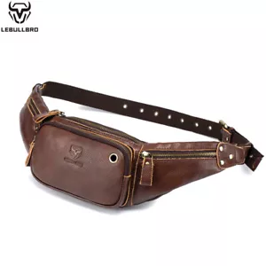 Mens Outdoor Genuine Leather Retro Waist Fanny Pack Crossbody Sling Bag New A - Picture 1 of 18