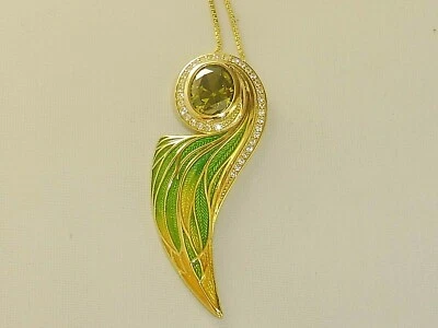 Collar de plata de ley 925 con diseño Art Nouveau para dama con esmalte de zafiro peridoto Foto 1 de 4