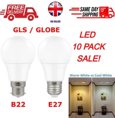 B22 E27 LED Light Bulbs 100 W GLS Globe Energy Saver Warm Cool White 10 PACK UK - Image 1 of 3