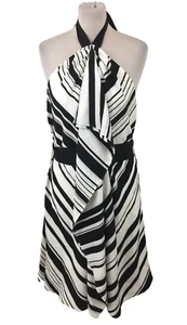 Coast Women's Dress Size 12 Black & White Cutabout Stripe Halter Silk New F1 - Picture 1 of 13