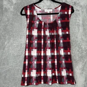 Evan Picone XL Top Shirt Red Abstract Sleeveless Scoop Neck Stretch Womens - Picture 1 of 7