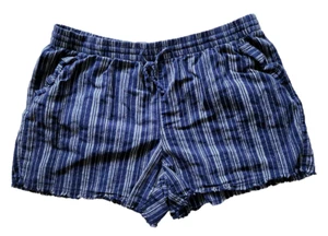 ana Shorts Linen Blend Women's XL Blue Striped Pull On Pockets Elastic Waist - Picture 1 of 7