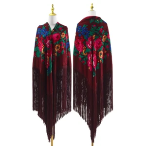 Plus-size ladies fashion print shawl Black and Red Peony fringe Warm casualscarf - Picture 1 of 67