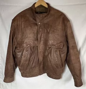 Vintage Reed Sportswear Leather Jacket Mens 40 Bomber Full Zip Tan 90s - Picture 1 of 12