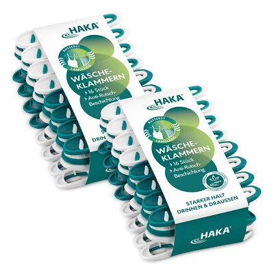 HAKA Wäscheklammern 32 Stk. Kunststoff starker Halt Soft-Grip Klammern langlebig - Bild 1 von 4