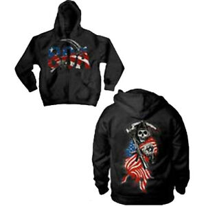 Sons Of Anarchy American Flag Full Zip Hoodie Sweatshirt -Motorcycle Club SAMCRO